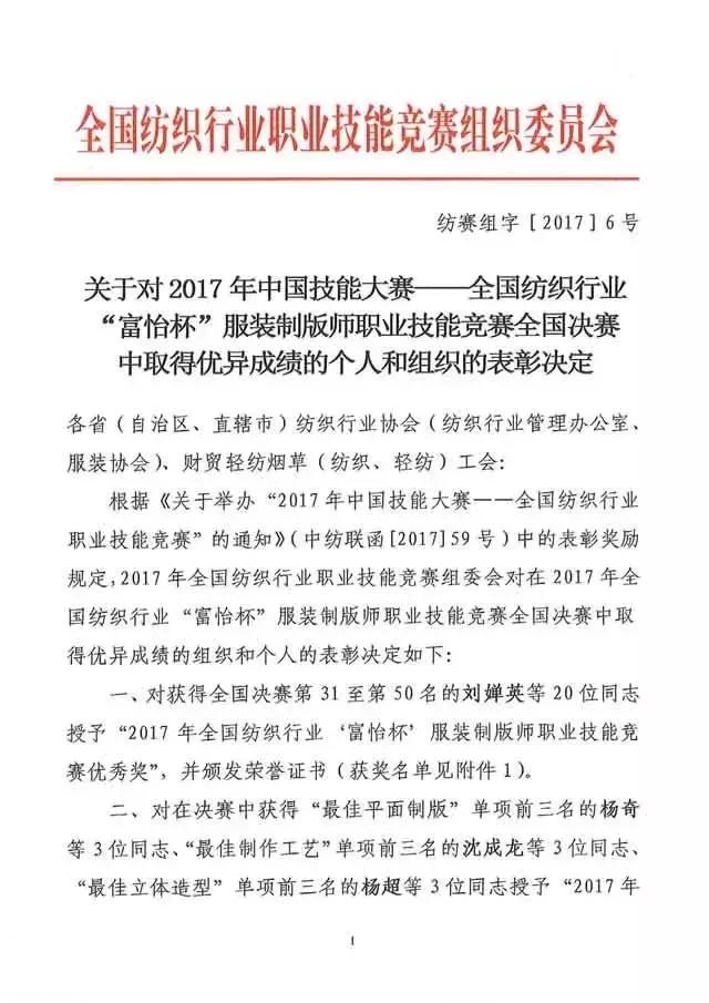 全國紡織行業“富怡杯”服裝制版師職業技能競賽獲獎名單揭曉！