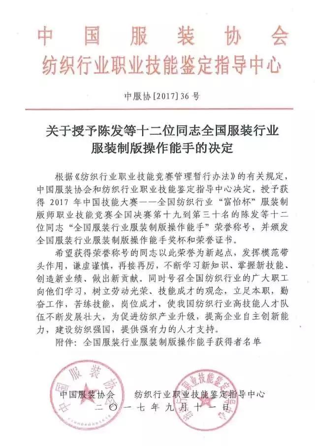 全國紡織行業“富怡杯”服裝制版師職業技能競賽獲獎名單揭曉！